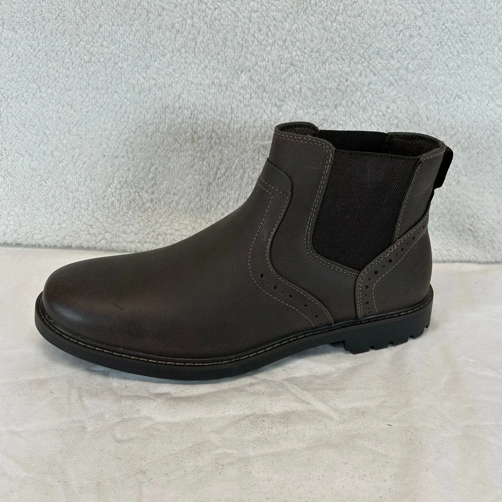 Nunn Bush Mens Dark Brown Leather‎ Chelsea Brogue Lug Sole Boots 11.5 NEW